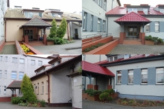 Wejście do budynku od strony głównej(widok przed i po remoncie)